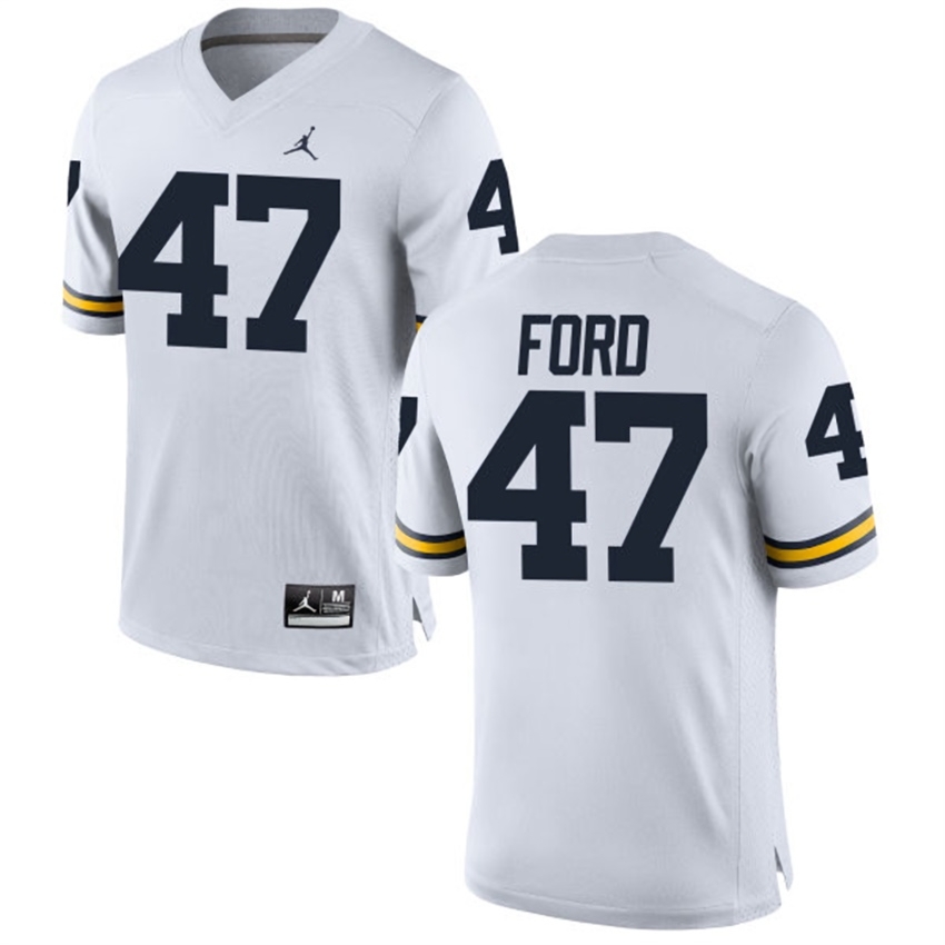 Michigan Wolverines Men's NCAA Gerald Ford #47 White Alumni Game College Football Jersey CCV6349MQ